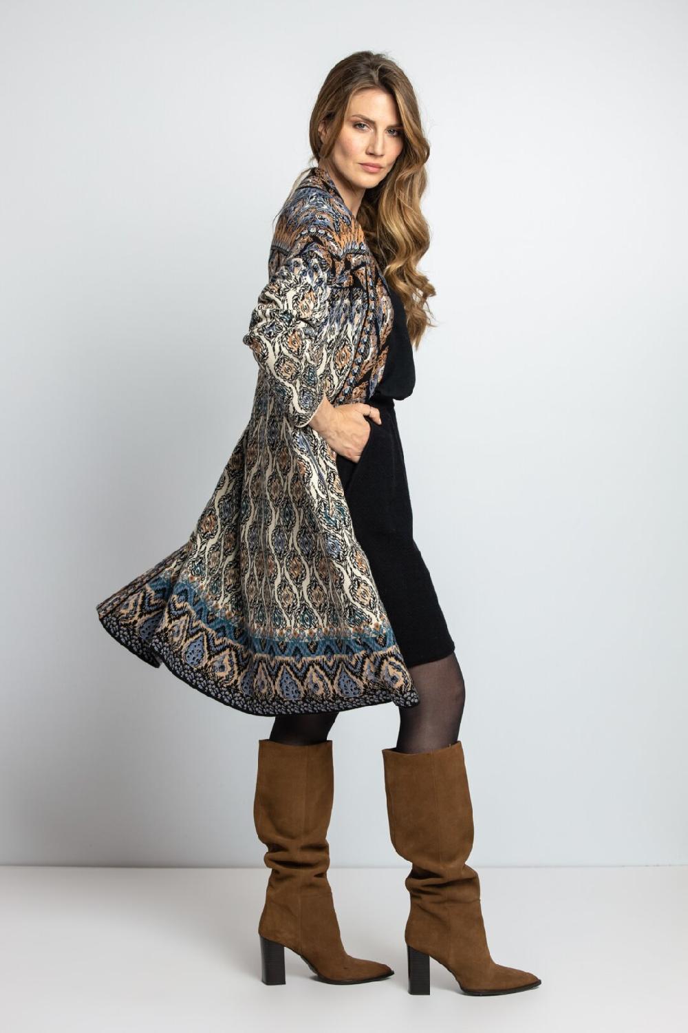 ivko woman Jacquard Coatigan Ornament Motif Almond