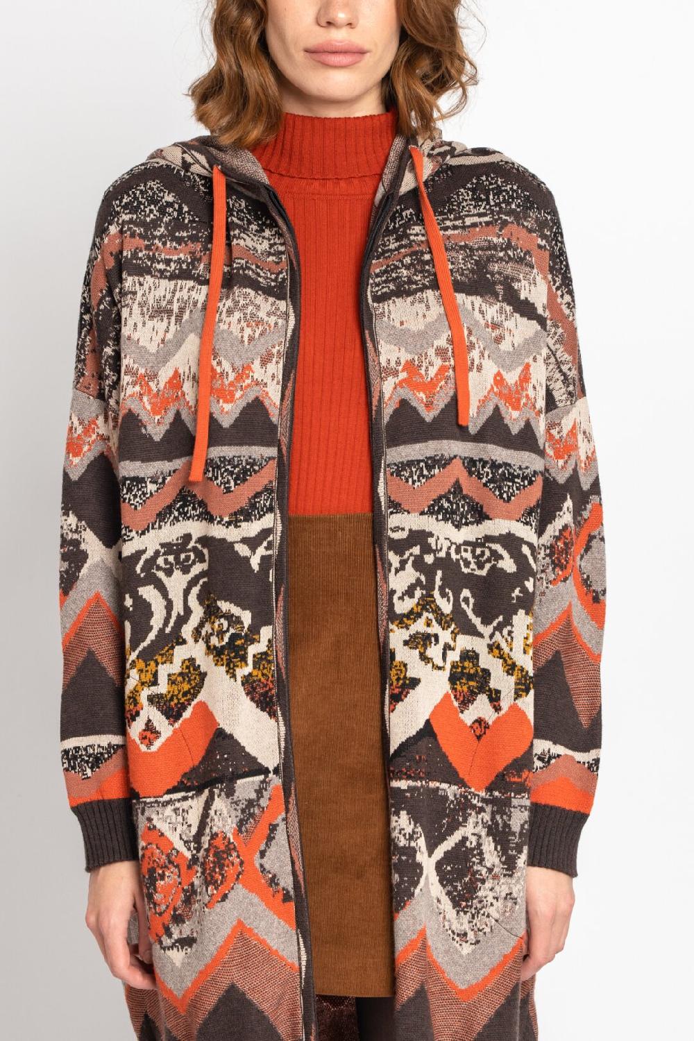 Ivko Woman Jacquard Coatigan With Hoodie Nougat