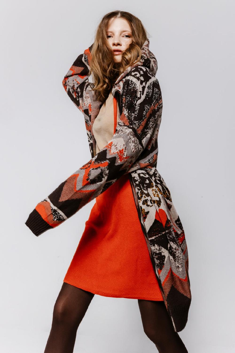 Ivko Woman Jacquard Coatigan With Hoodie Nougat