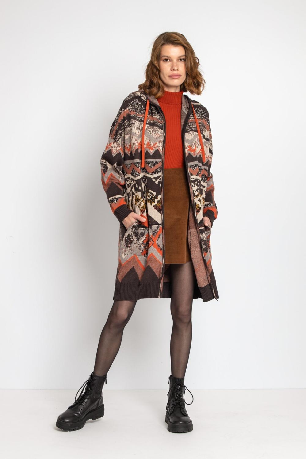 ivko woman Jacquard Coatigan with Hoodie Nougat