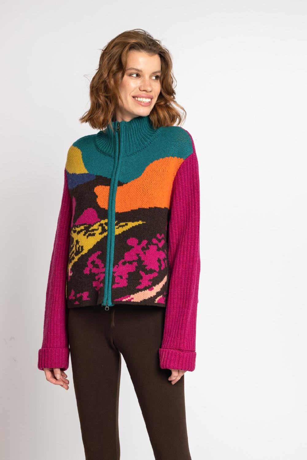 ivko woman Jacquard Jacket Landscape Pattern Pink