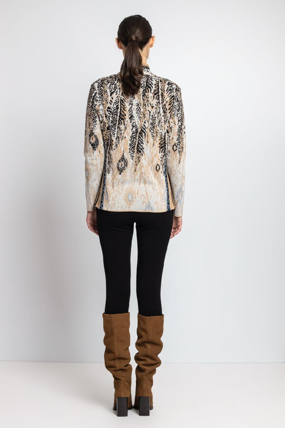 Ivko Woman Jacquard Jacket Pheasant Motif Almond