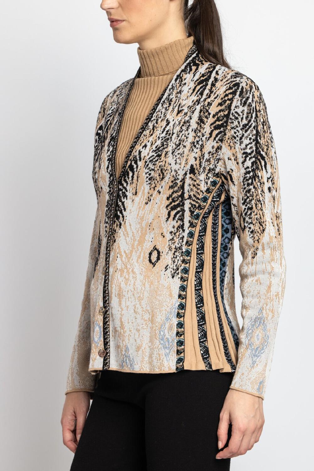 Ivko Woman Jacquard Jacket Pheasant Motif Almond