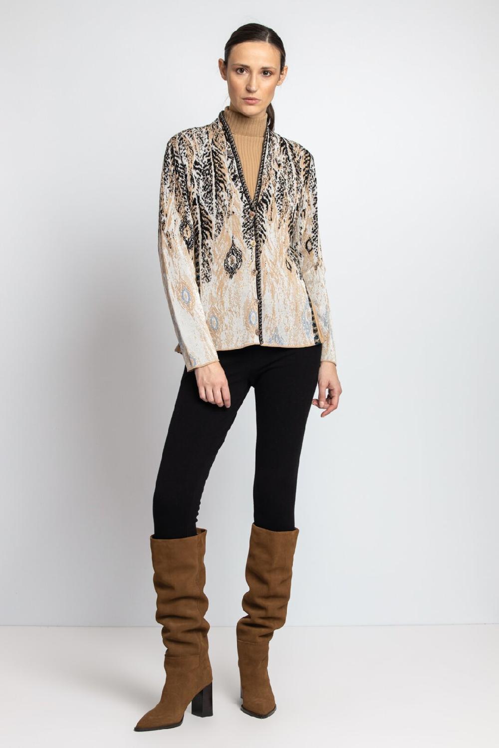 ivko woman Jacquard Jacket Pheasant Motif Almond