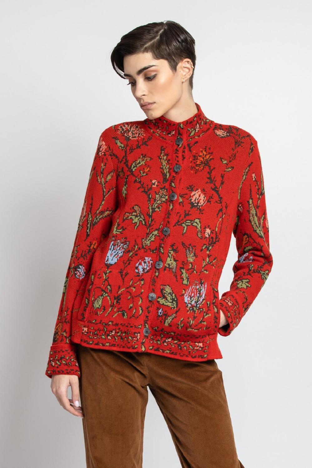 Ivko Woman Jacquard Jacket With Embroidery Red
