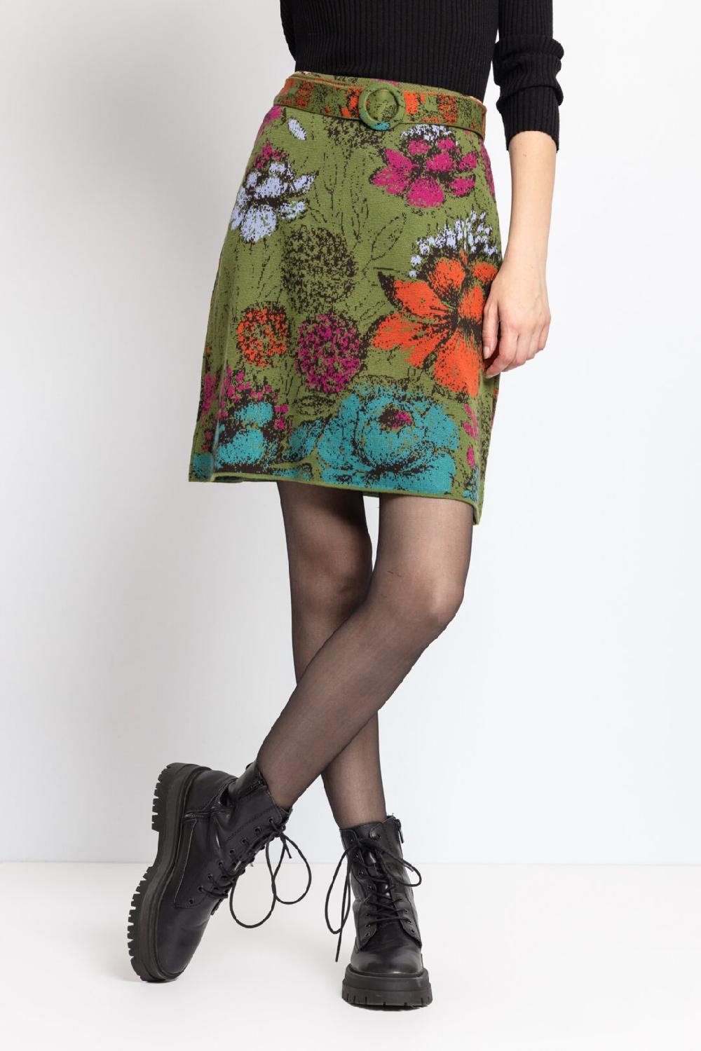 Ivko Woman Jacquard Skirt Floral Pattern Forest