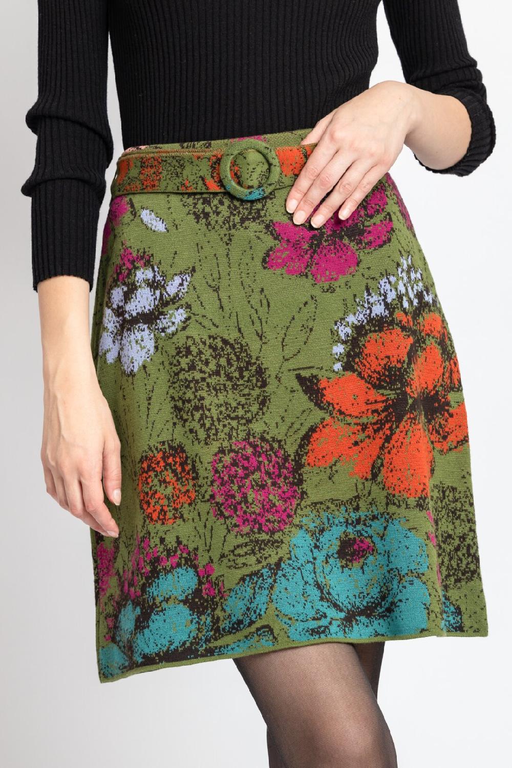 Ivko Woman Jacquard Skirt Floral Pattern Forest