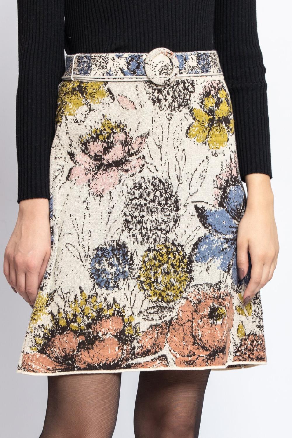 Ivko Woman Jacquard Skirt Floral Pattern Off-White