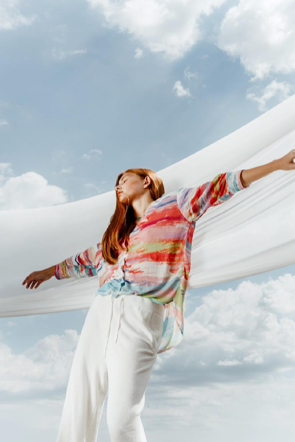 ivko woman Knitted Shirt Stripe Pattern Off-White