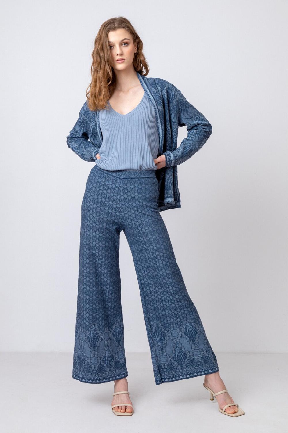 ivko woman Pants Ornament Motif StoneBlue