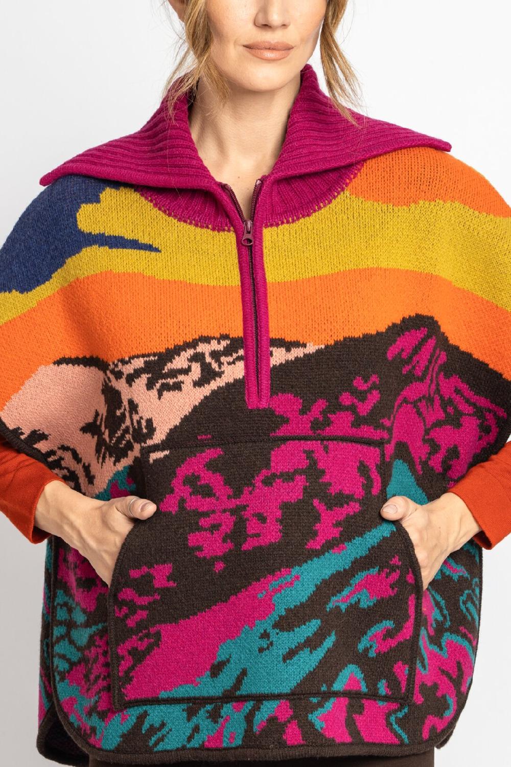 Ivko Woman Poncho Landscape Pattern Brown