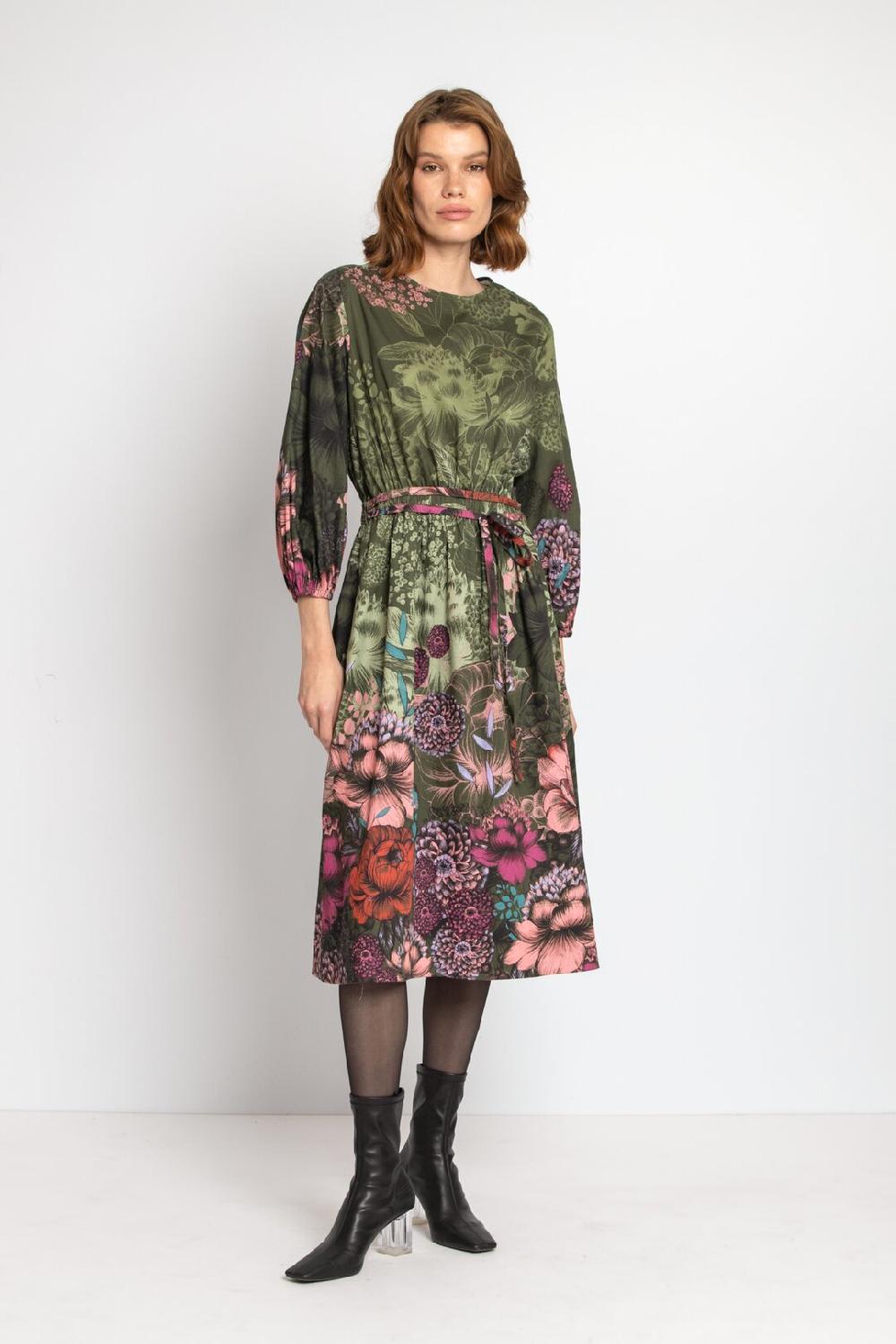 ivko woman Poplin Dress Floral Print Forest