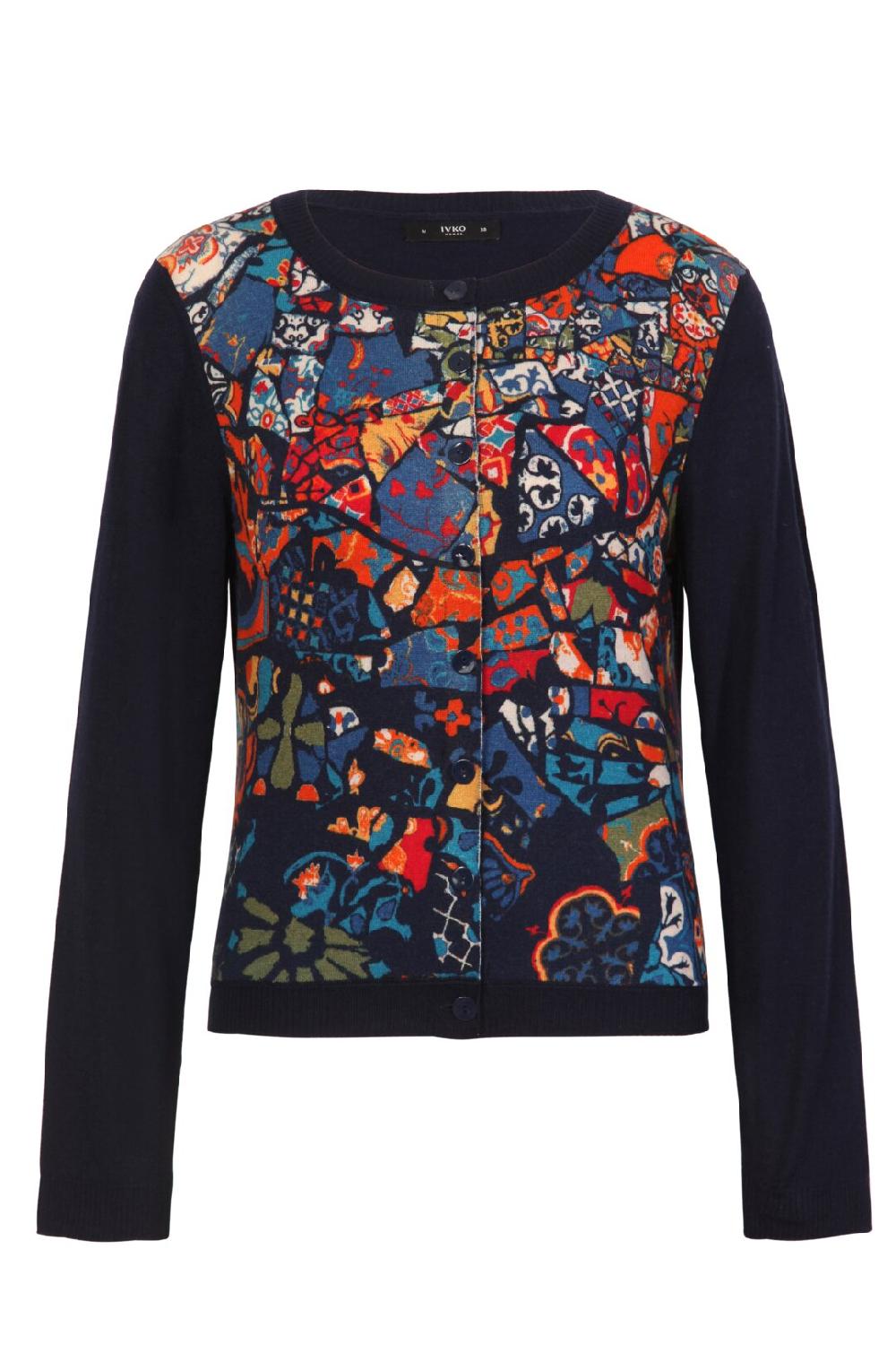 Ivko Woman Printed Cardigan Trencar Pattern Navy