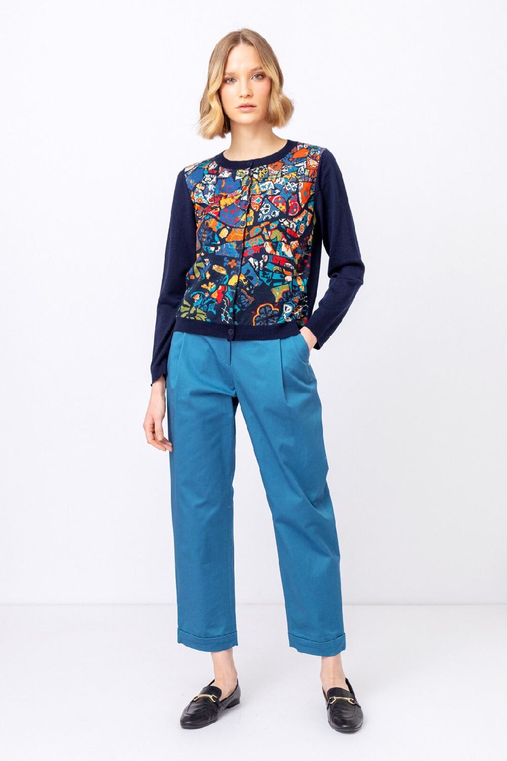 Ivko Woman Printed Cardigan Trencar Pattern Navy