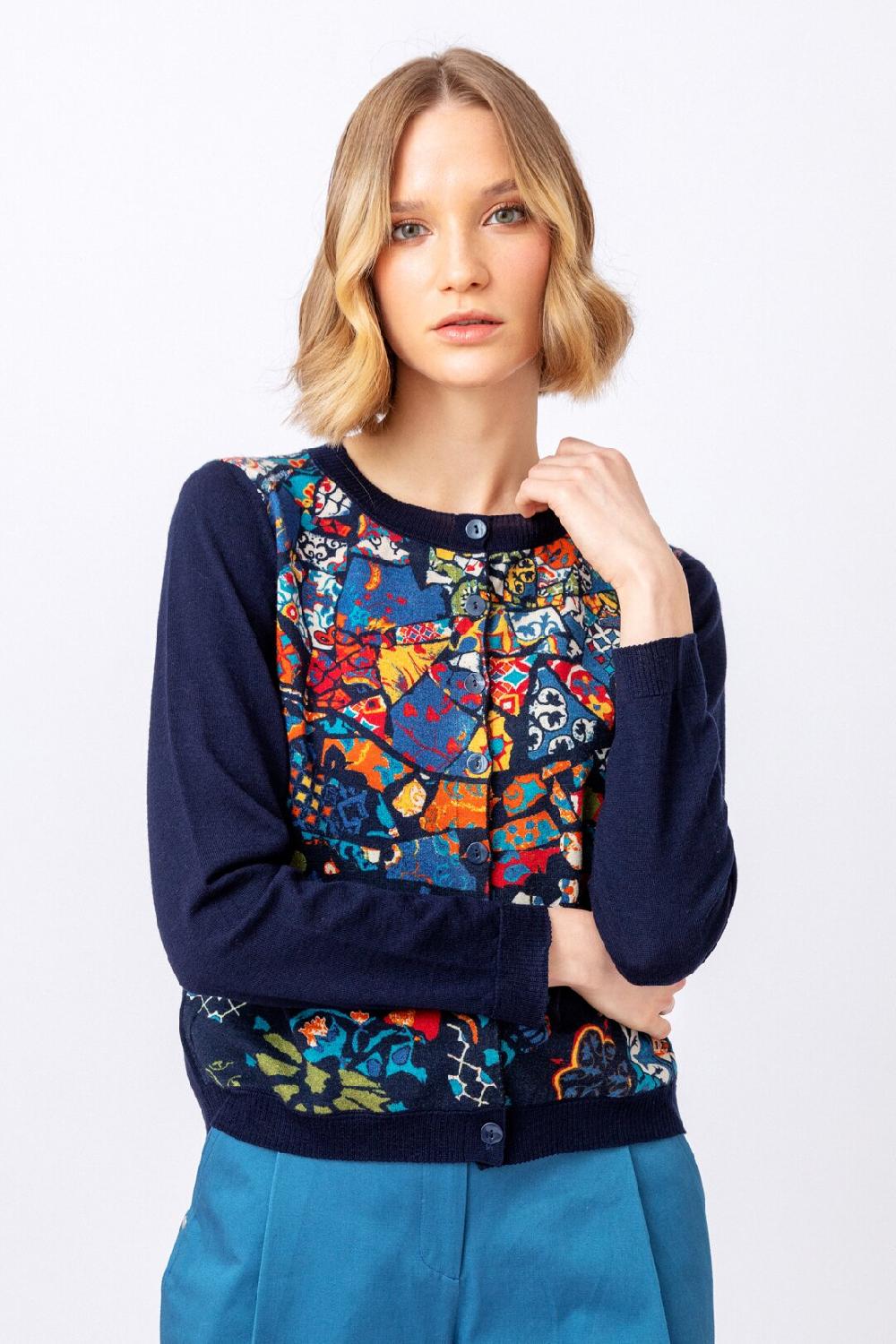 ivko woman Printed Cardigan Trencar Pattern Navy