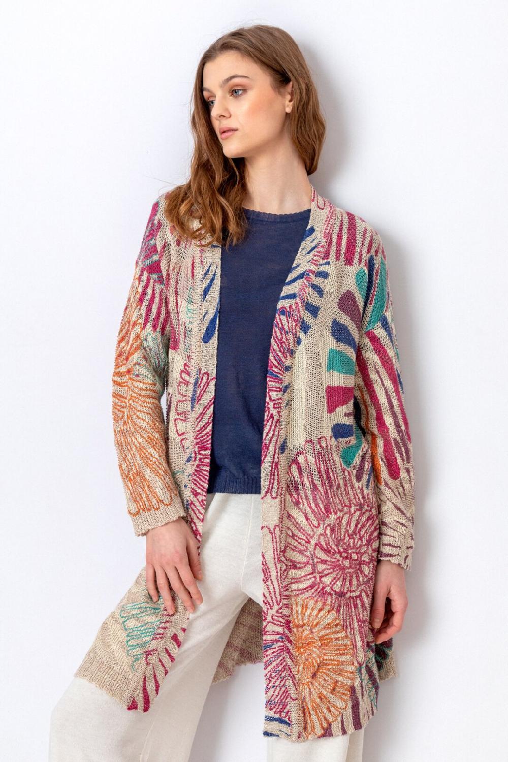 Ivko Woman Printed Coatigan Sea Shell Motif Blue