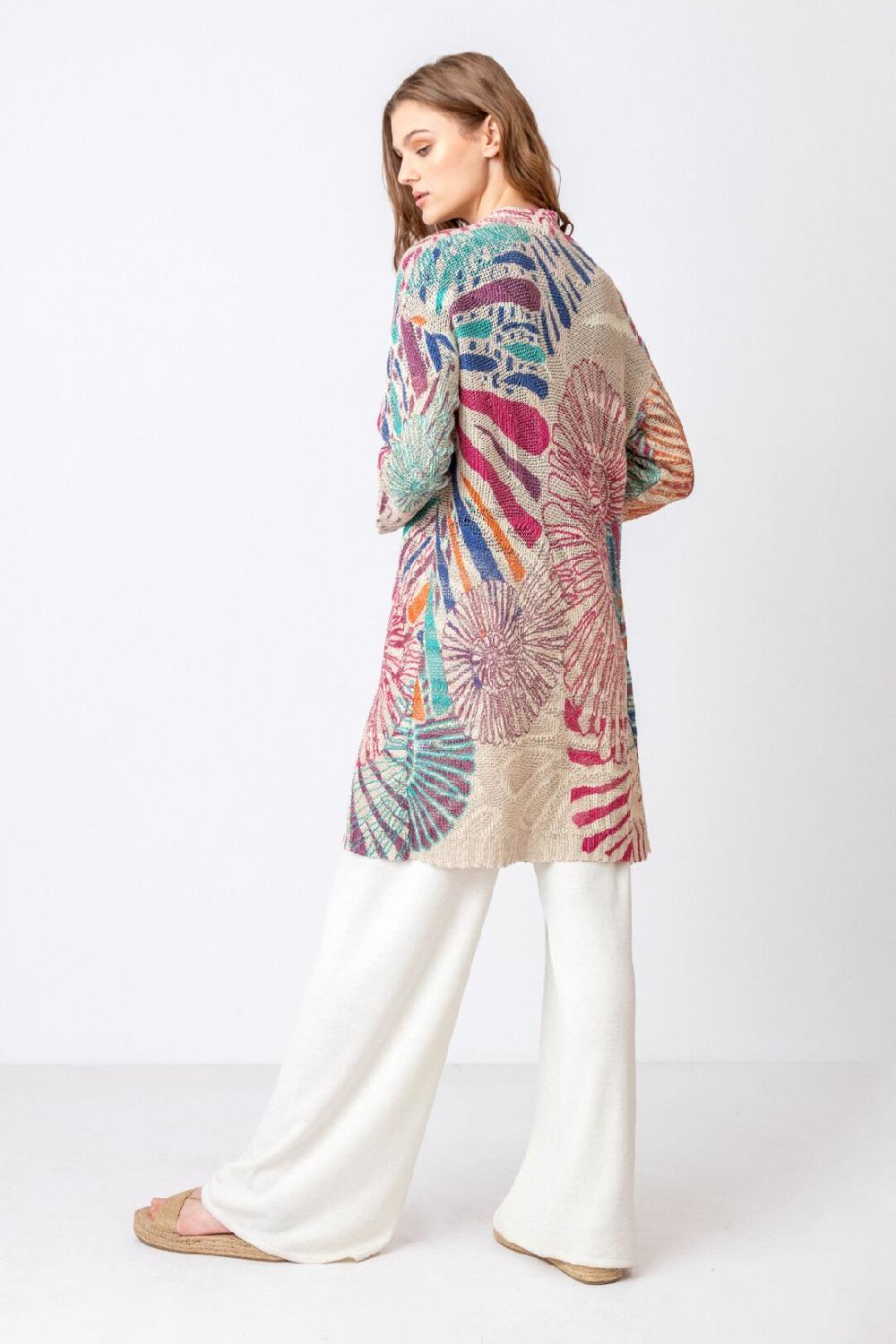 Ivko Woman Printed Coatigan Sea Shell Motif Blue