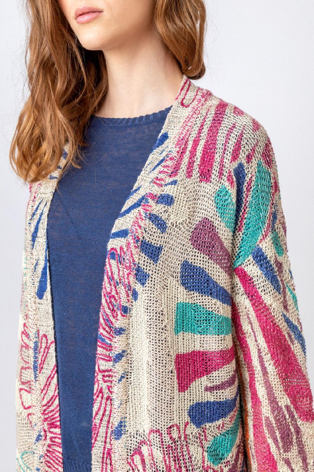 Ivko Woman Printed Coatigan Sea Shell Motif Blue