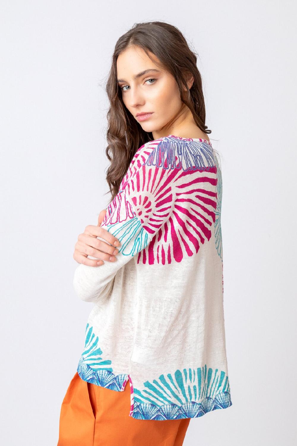 Ivko Woman Printed Pullover Sea Shell Motif Blue