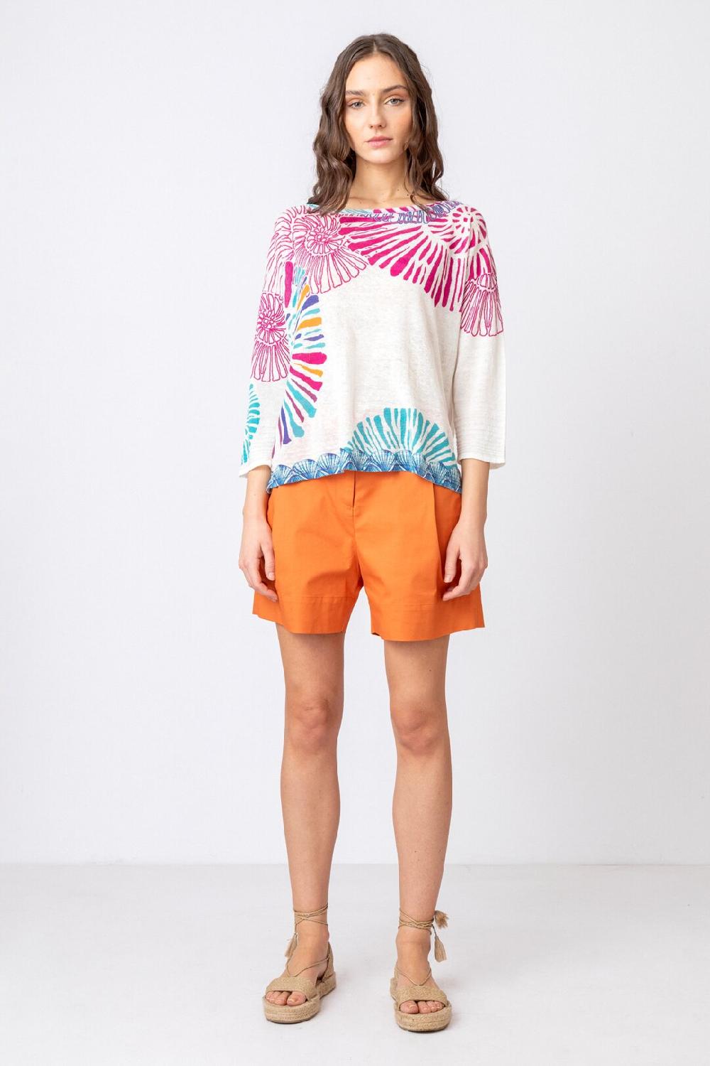 Ivko Woman Printed Pullover Sea Shell Motif Blue