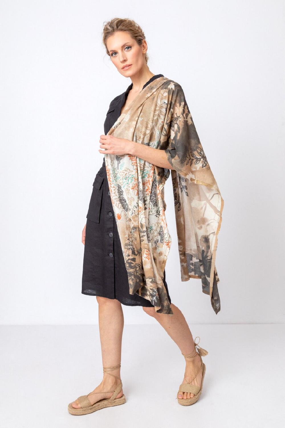 Ivko Woman Printed Scarf Herba Motif Beige