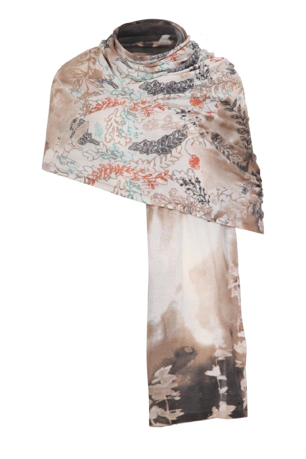 Ivko Woman Printed Scarf Herba Motif Beige