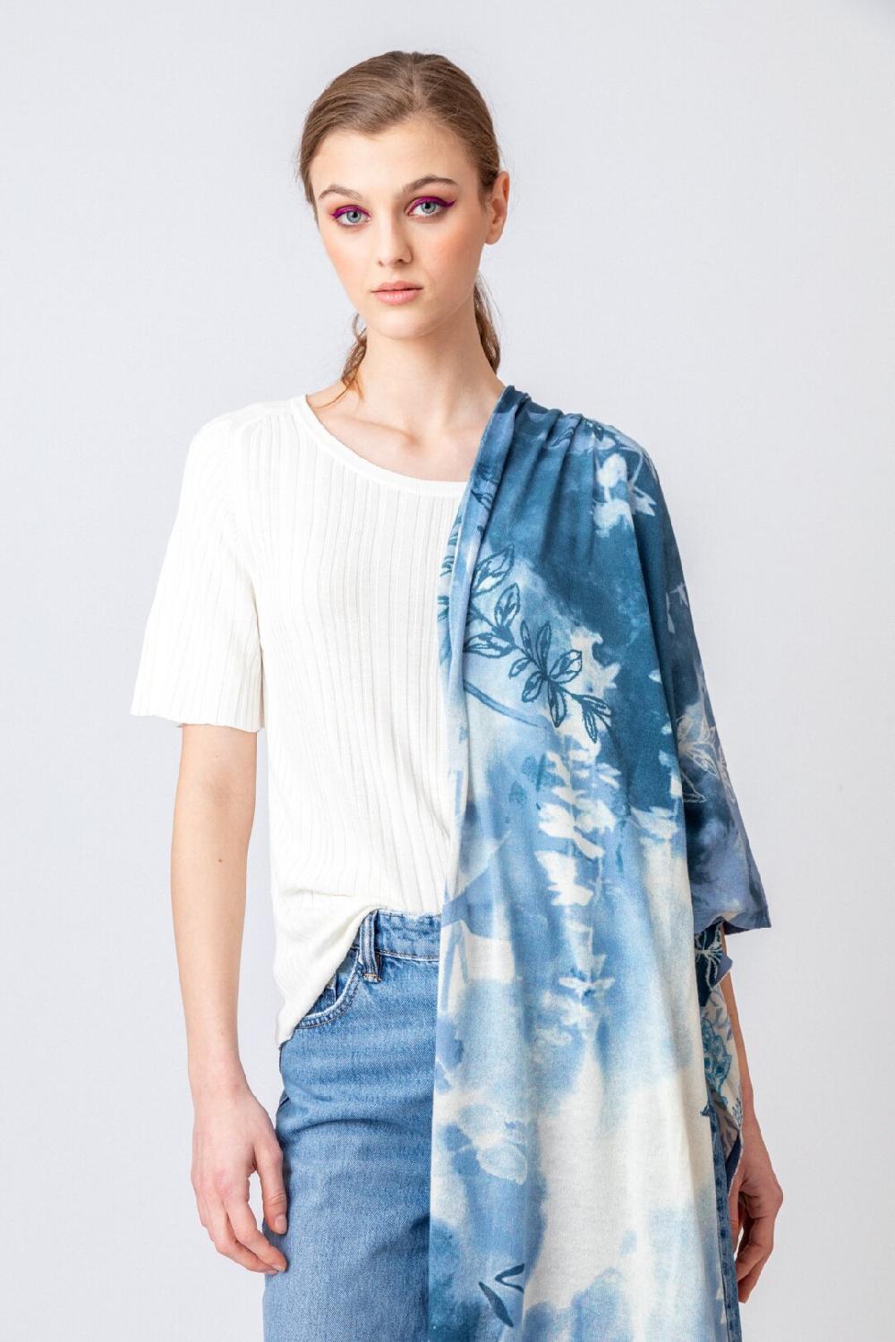 Ivko Woman Printed Scarf Herba Motif StoneBlue