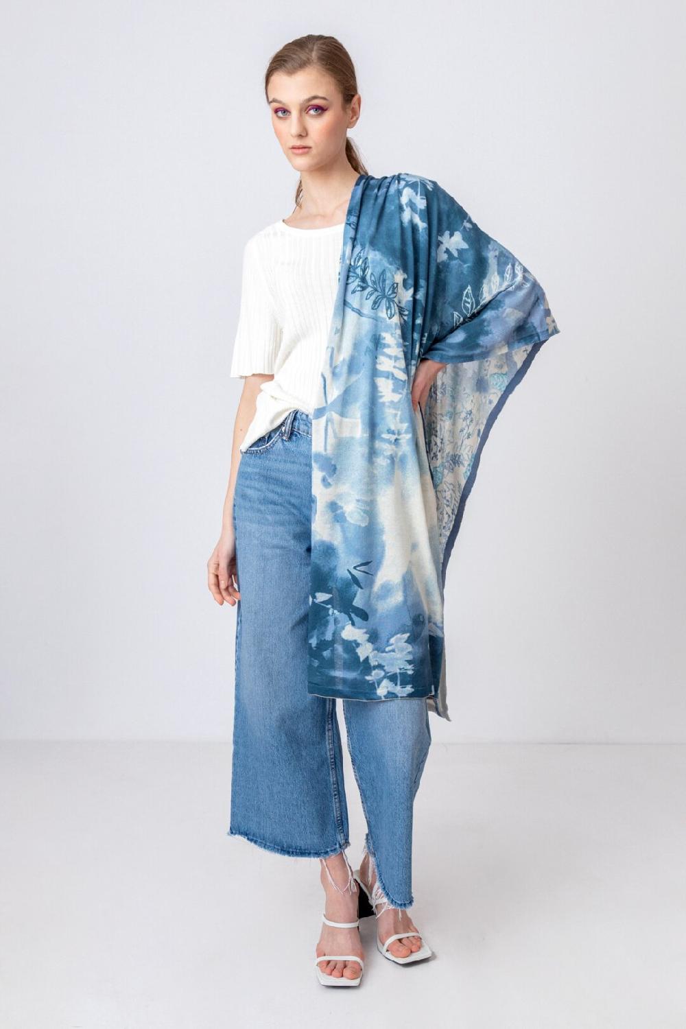 Ivko Woman Printed Scarf Herba Motif StoneBlue