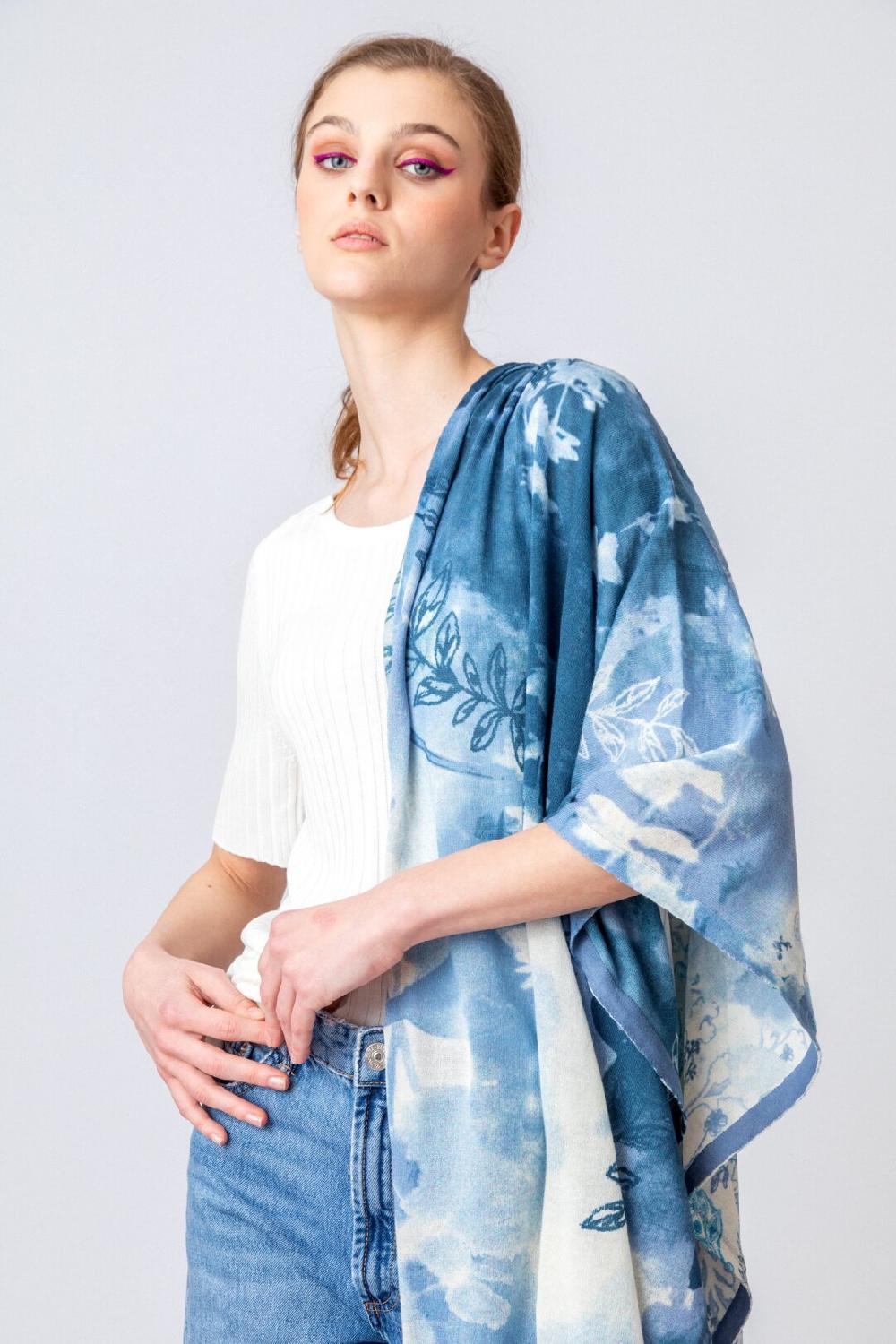 Ivko Woman Printed Scarf Herba Motif StoneBlue