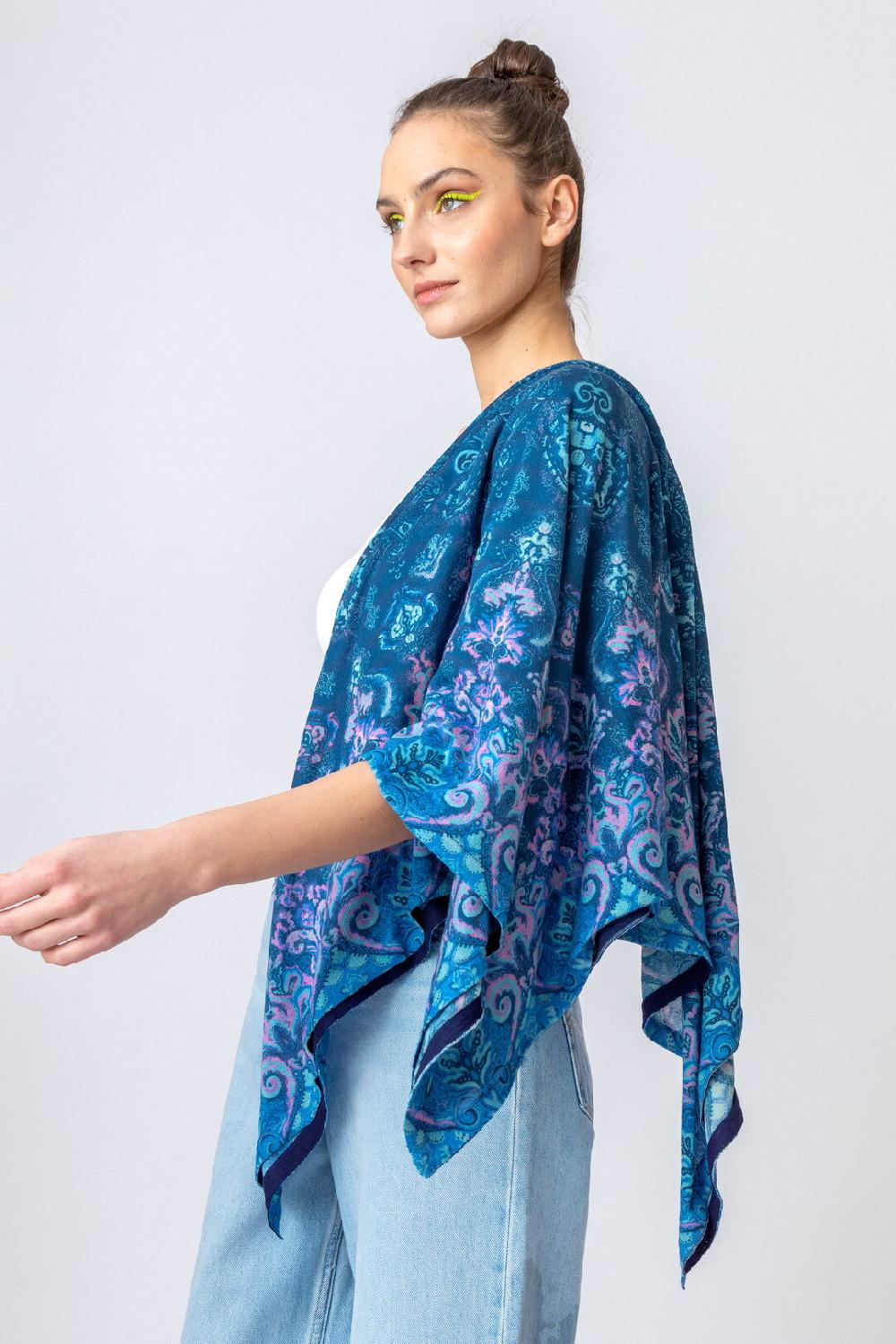 Ivko Woman Printed Shawl Ornament Motif Navy