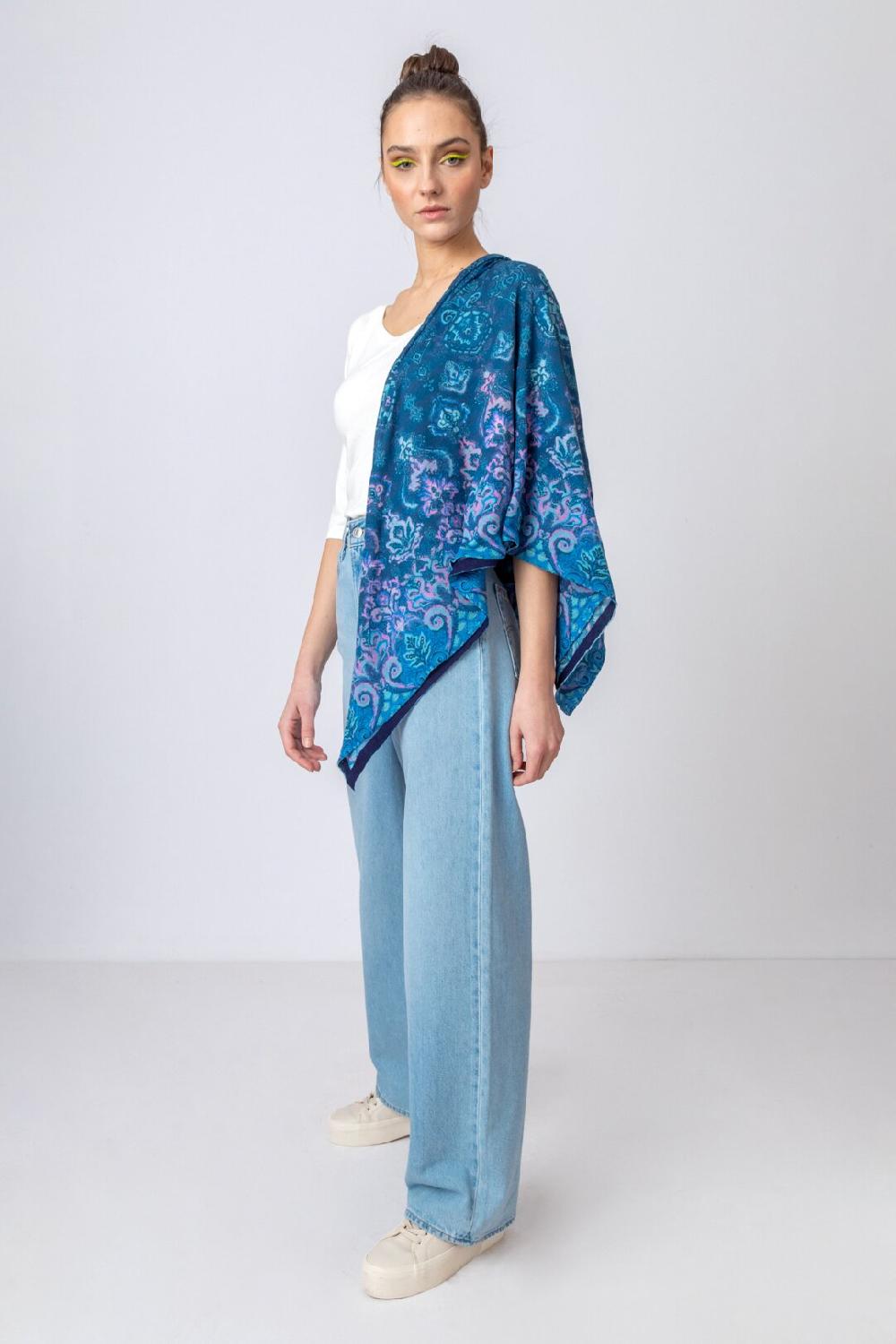 Ivko Woman Printed Shawl Ornament Motif Navy