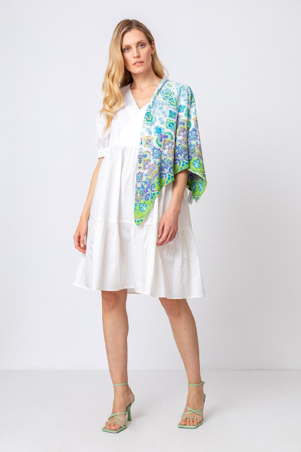 Ivko Woman Printed Shawl Ornament Motif Off-White