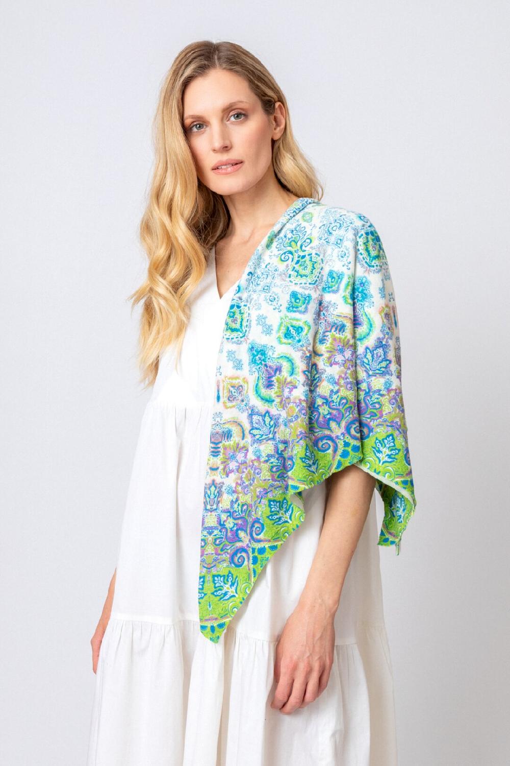 Ivko Woman Printed Shawl Ornament Motif Off-White