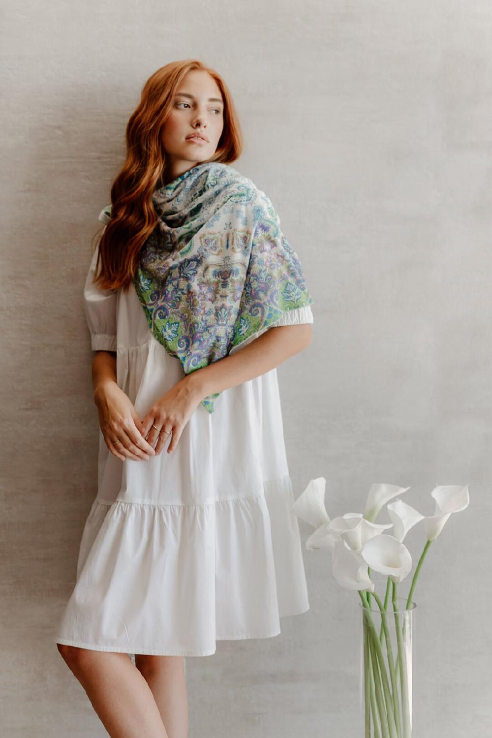 Ivko Woman Printed Shawl Ornament Motif Off-White