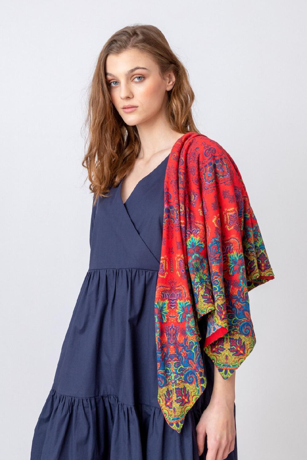 Ivko Woman Printed Shawl Ornament Motif Red