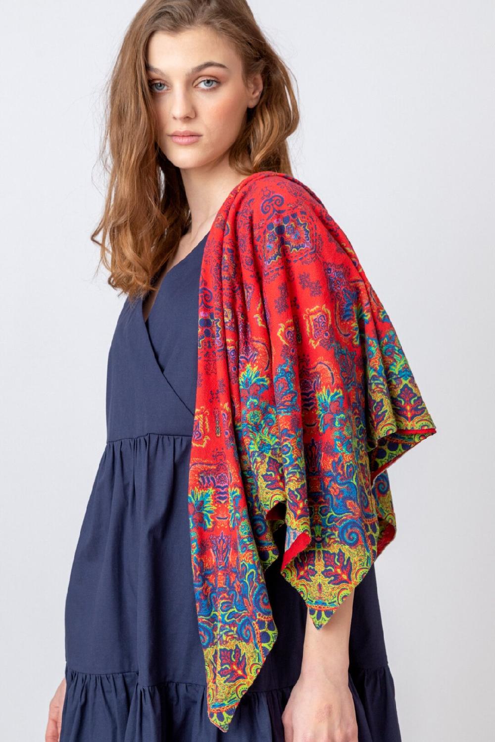 Ivko Woman Printed Shawl Ornament Motif Red