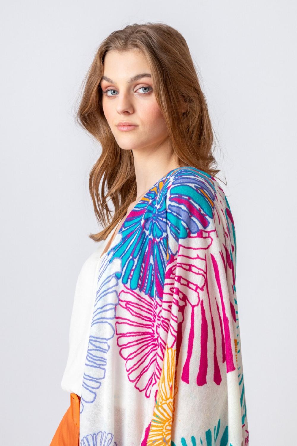 Ivko Woman Printed Shawl Sea Shell Motif Blue