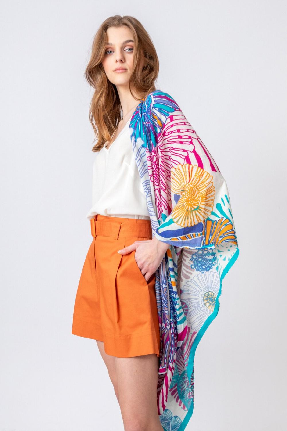 Ivko Woman Printed Shawl Sea Shell Motif Blue