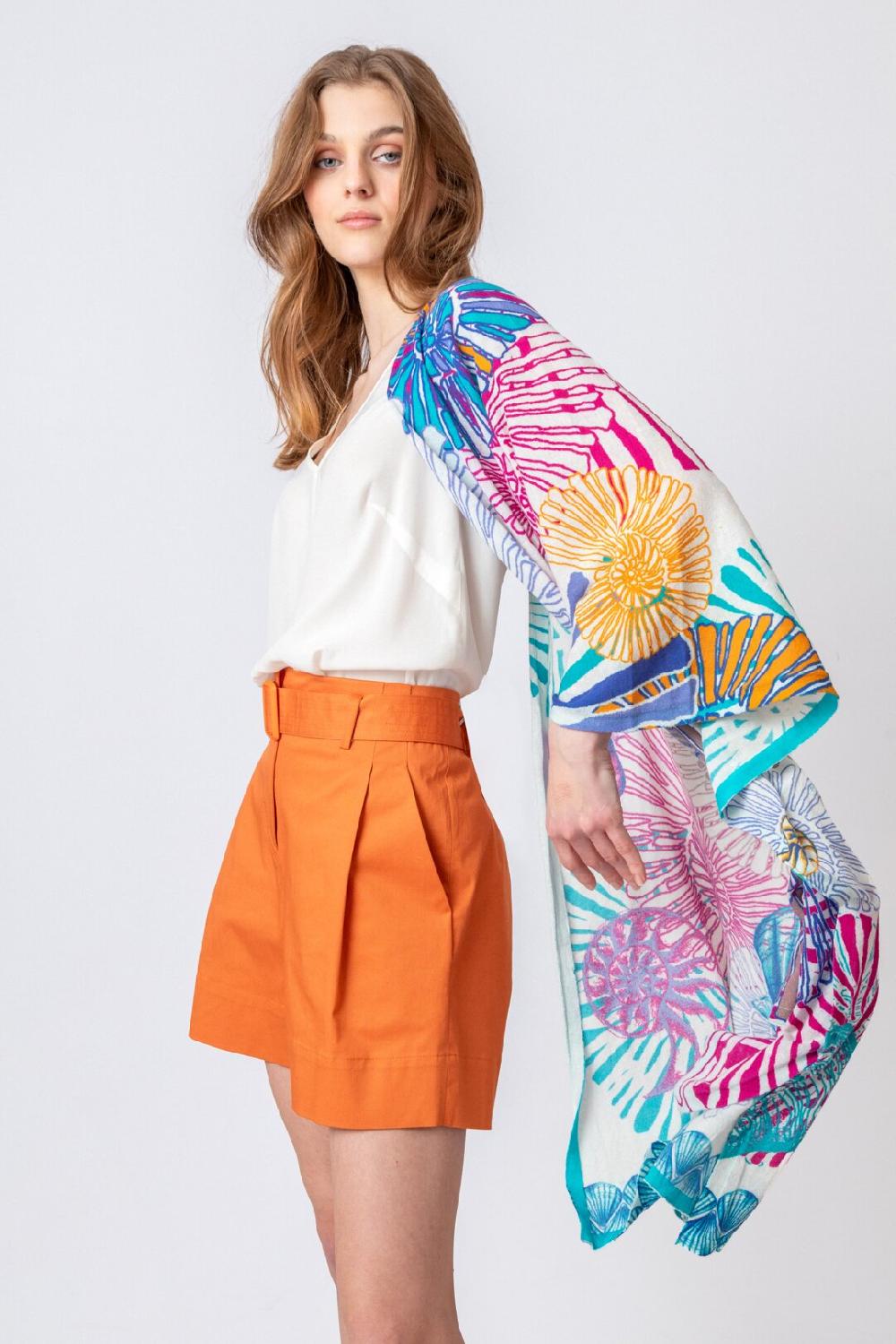 ivko woman Printed Shawl Sea Shell Motif Blue