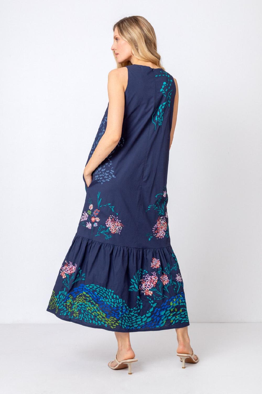 Ivko Woman Ruffled Dress Sleeveless Navy