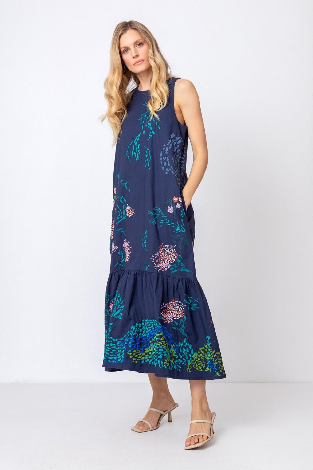 Ivko Woman Ruffled Dress Sleeveless Navy