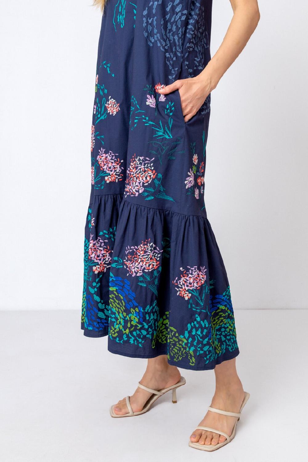 Ivko Woman Ruffled Dress Sleeveless Navy