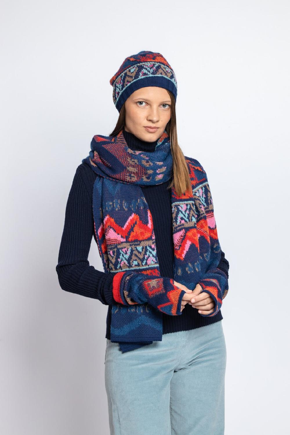 Ivko Woman Scarf Artistic Pattern Navy