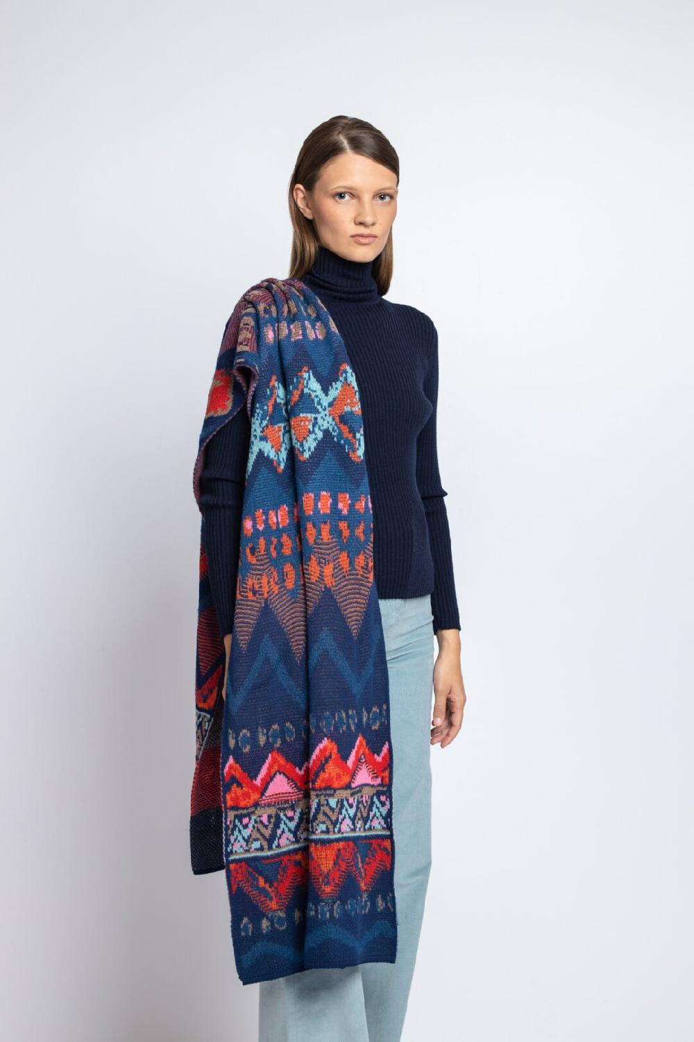 Ivko Woman Scarf Artistic Pattern Navy