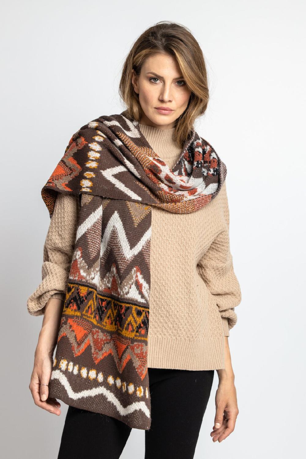 Ivko Woman Scarf Artistic Pattern Nougat