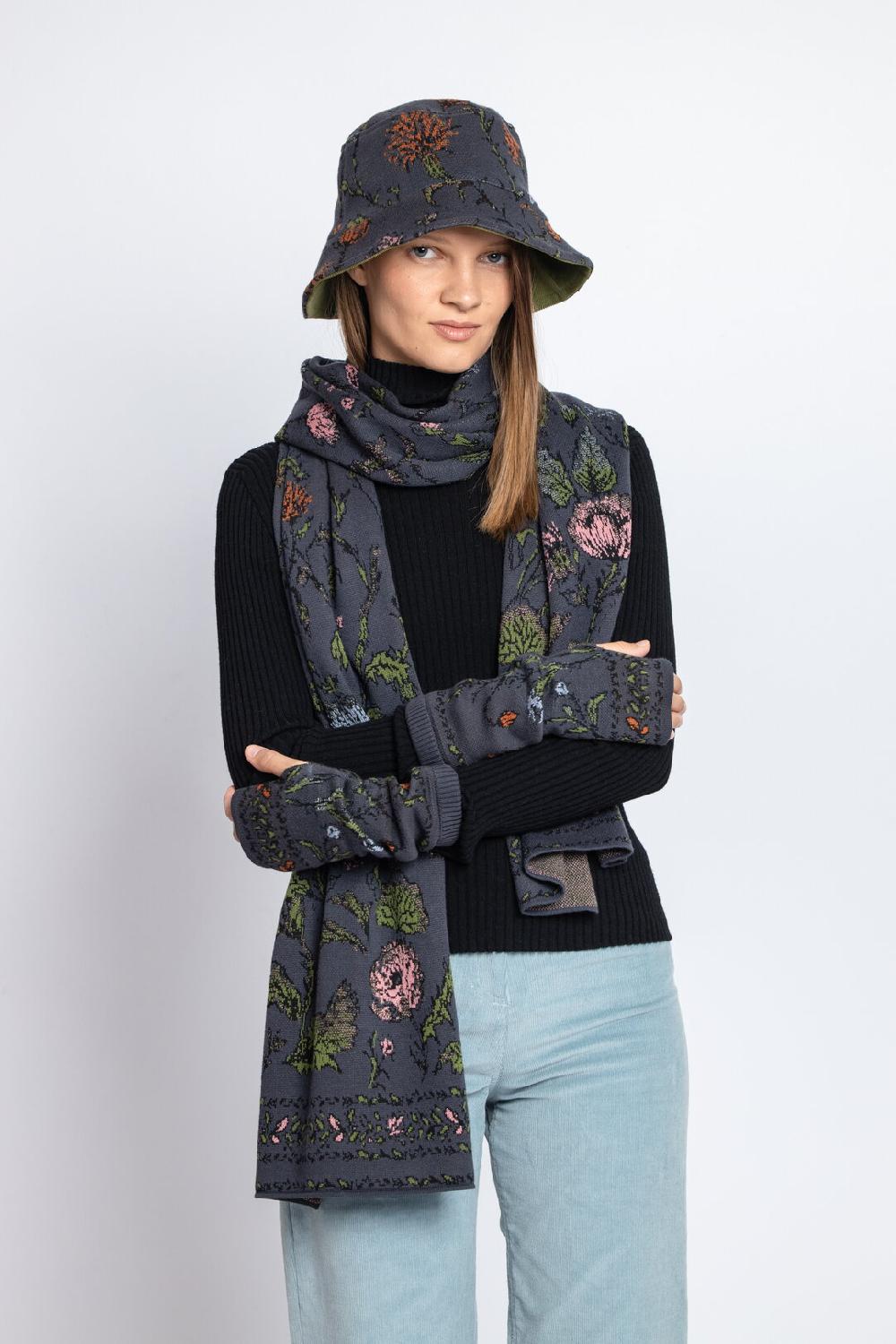 Ivko Woman Scarf Floral Pattern Anthracite