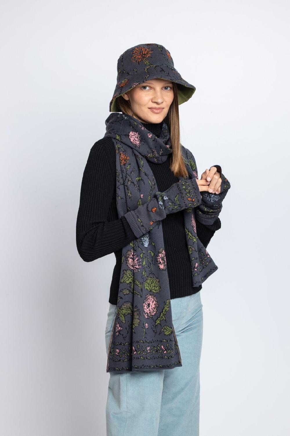 Ivko Woman Scarf Floral Pattern Anthracite