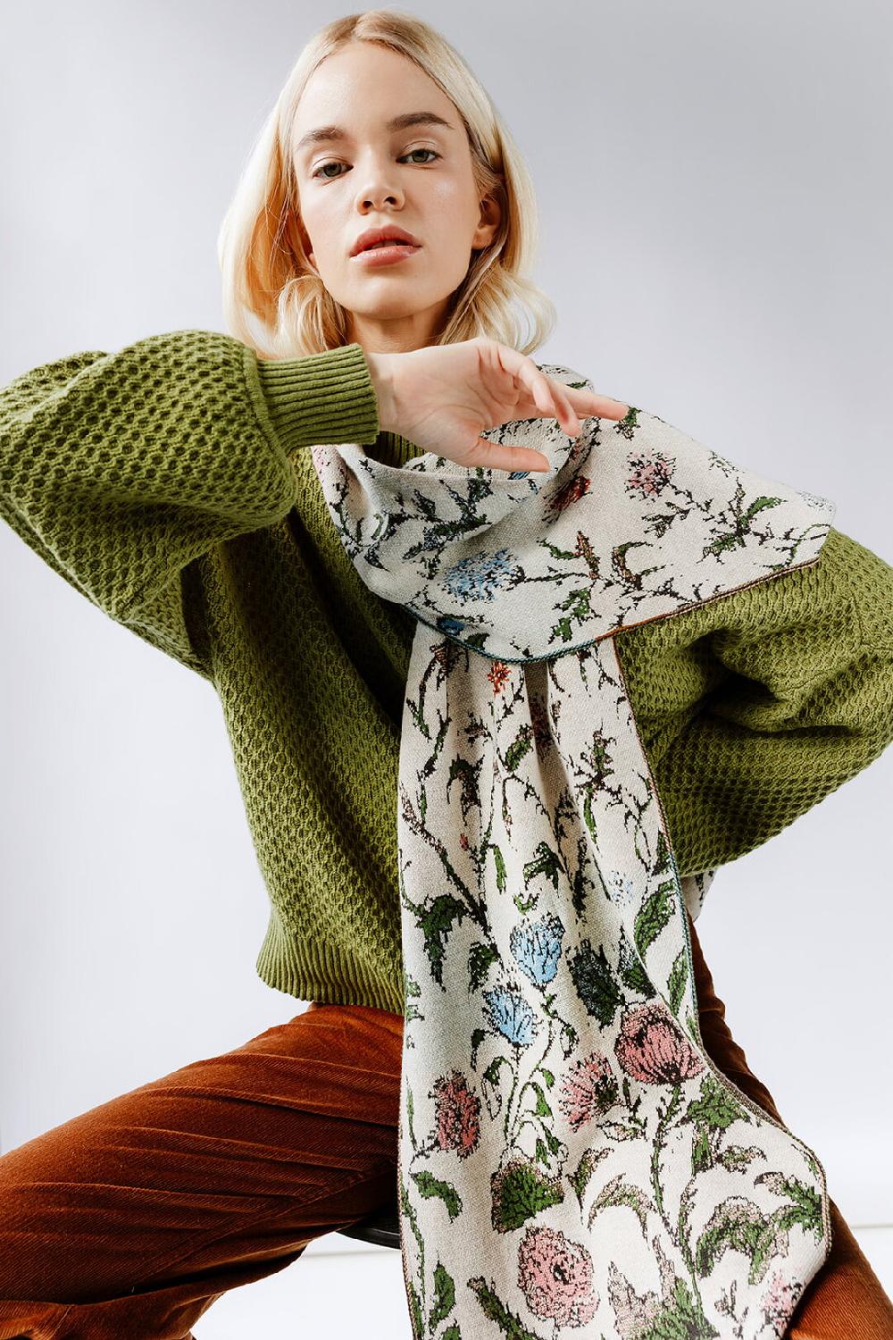 Ivko Woman Scarf Floral Pattern Off-White