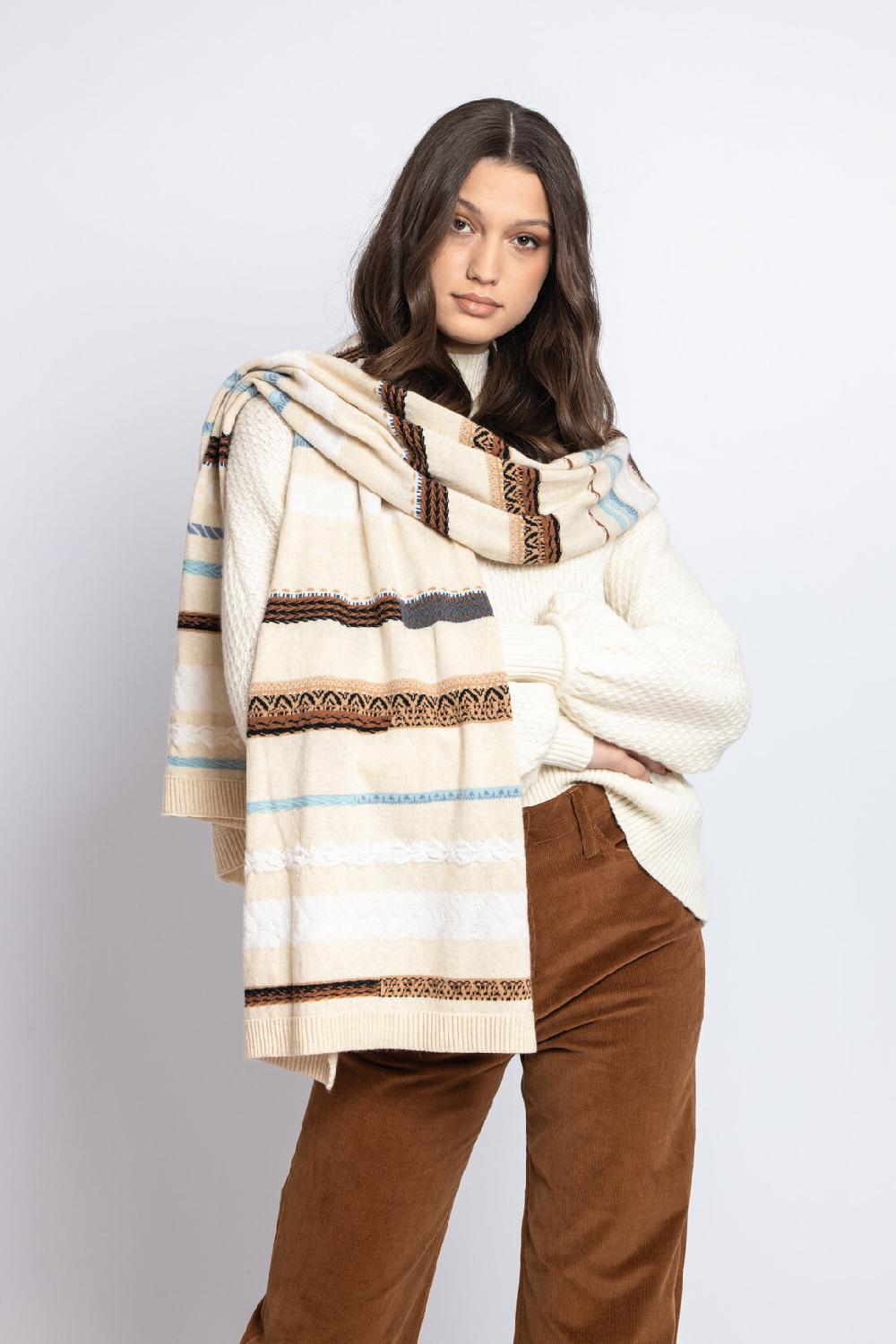 Ivko Woman Scarf Stripe Pattern Almond