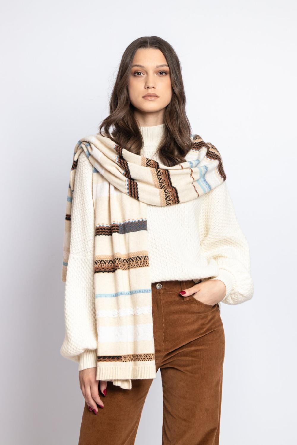 Ivko Woman Scarf Stripe Pattern Almond